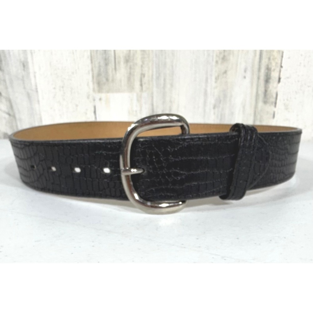 Frontier Series Alligator Grain Split Cowhide Leather Belt 32 Black Silver USA
